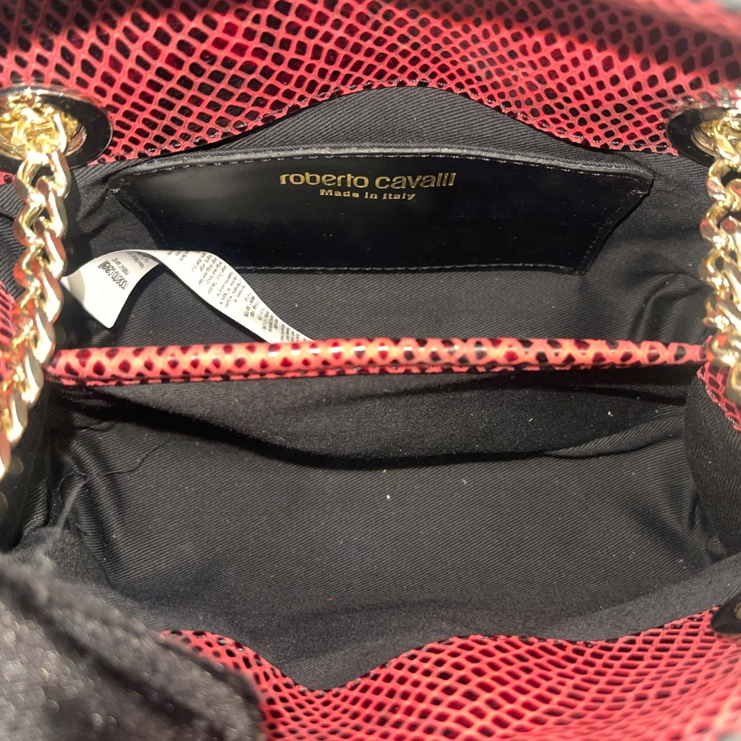 Roberto Cavalli Burgundy/Black Python Embossed Leather Chain Shoulder Bag