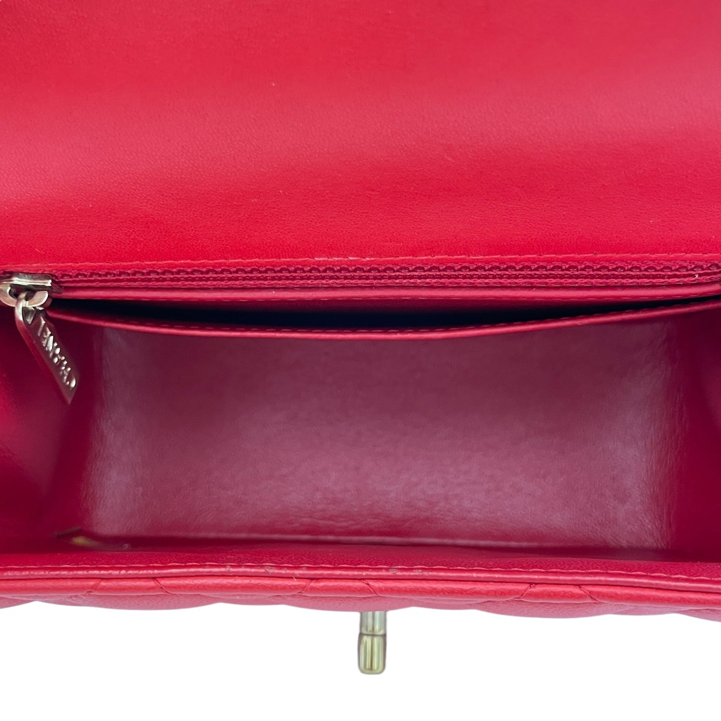 Classic Mini Red Crossbody Bag in Lambskin, Gold hardware