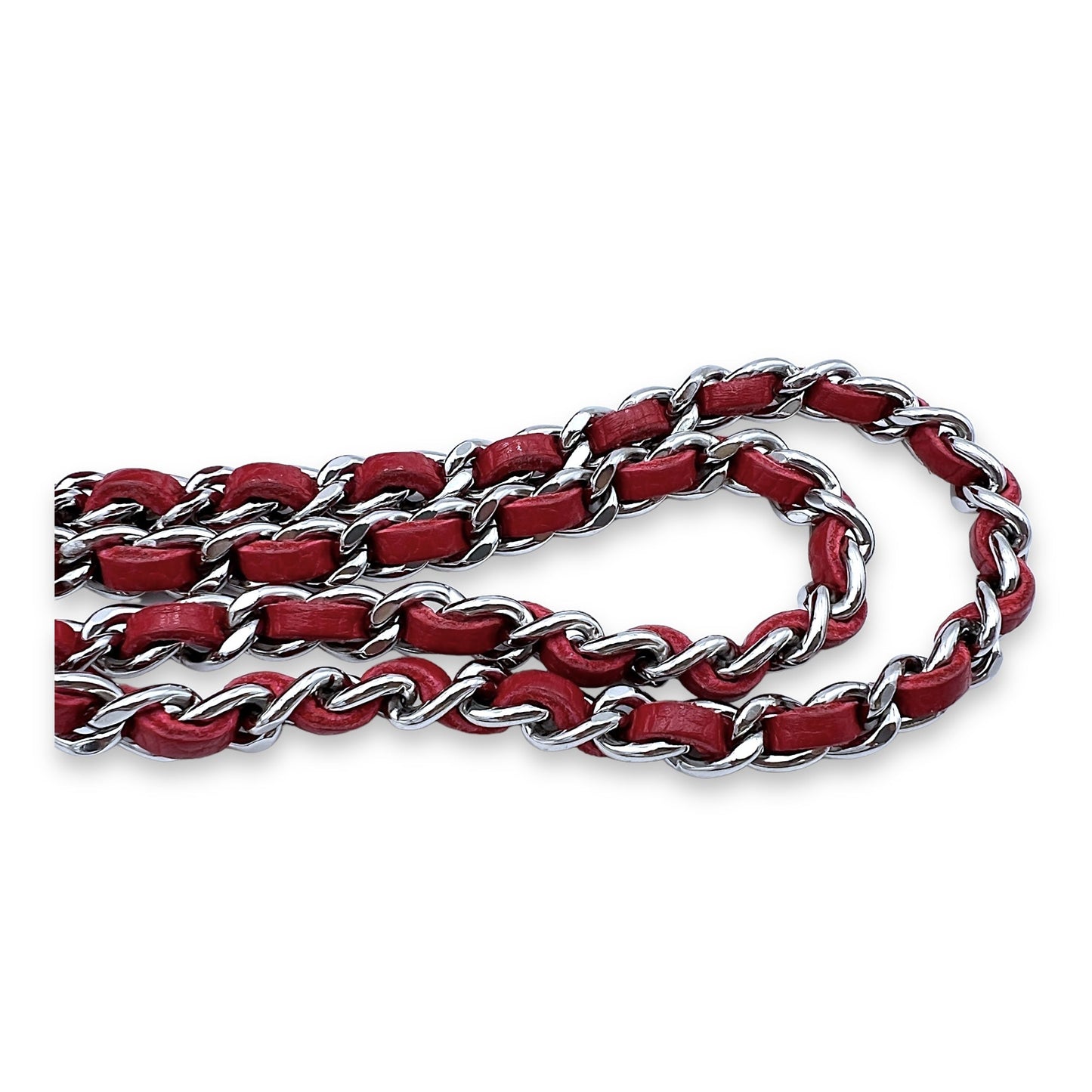 Others Wallet On Chain Red in Caviar Leather, Silver hardware