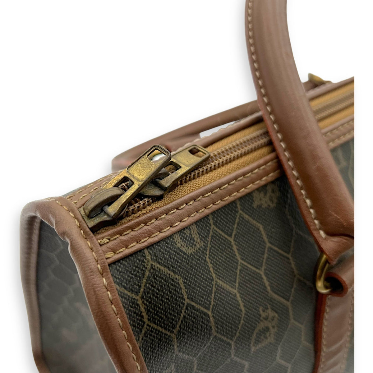 Honeycomb  Top Handle Bag Brown in Coated Canvas, Gold hardware