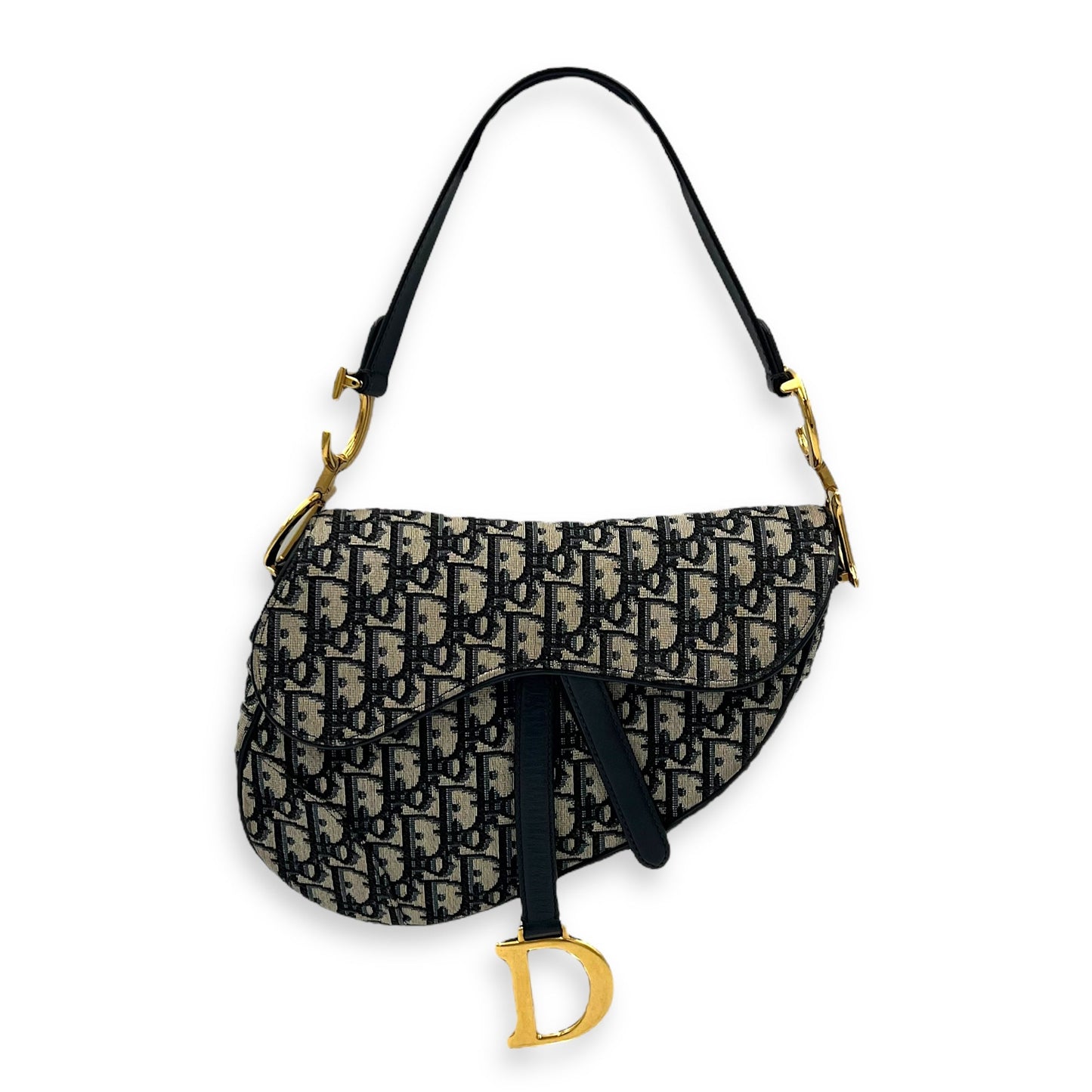 Saddle Medium Blue Shoulder Bag in Jacquard, Gold hardware