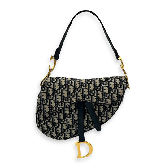 Saddle Medium Blue Shoulder Bag in Jacquard, Gold hardware