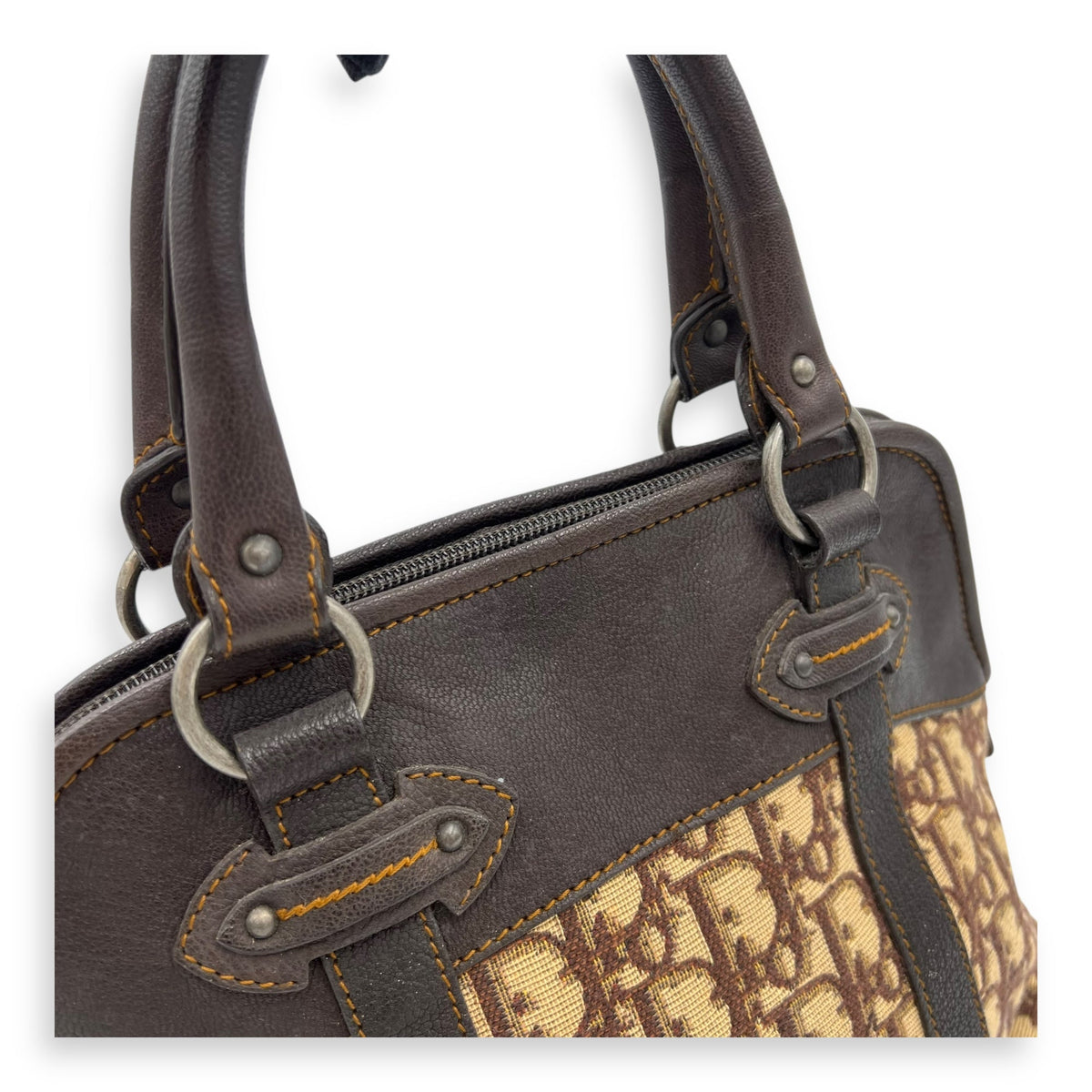 Trotteur Top Handle Bag Brown in Canvas, Ruthenium hardware