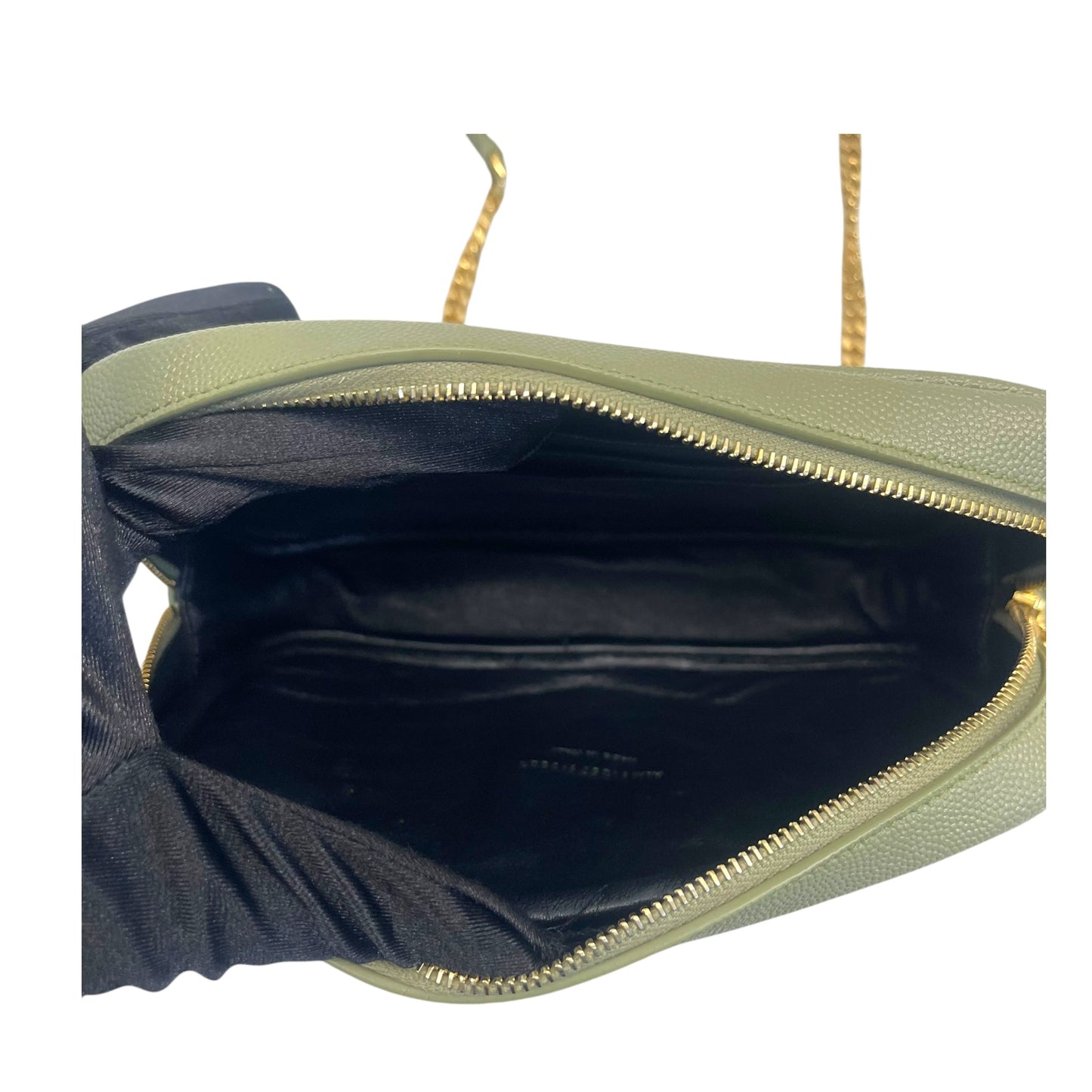 Yves Saint Laurent Light Sage Chevron Black Leather Monogram Chain Shoulder Bag