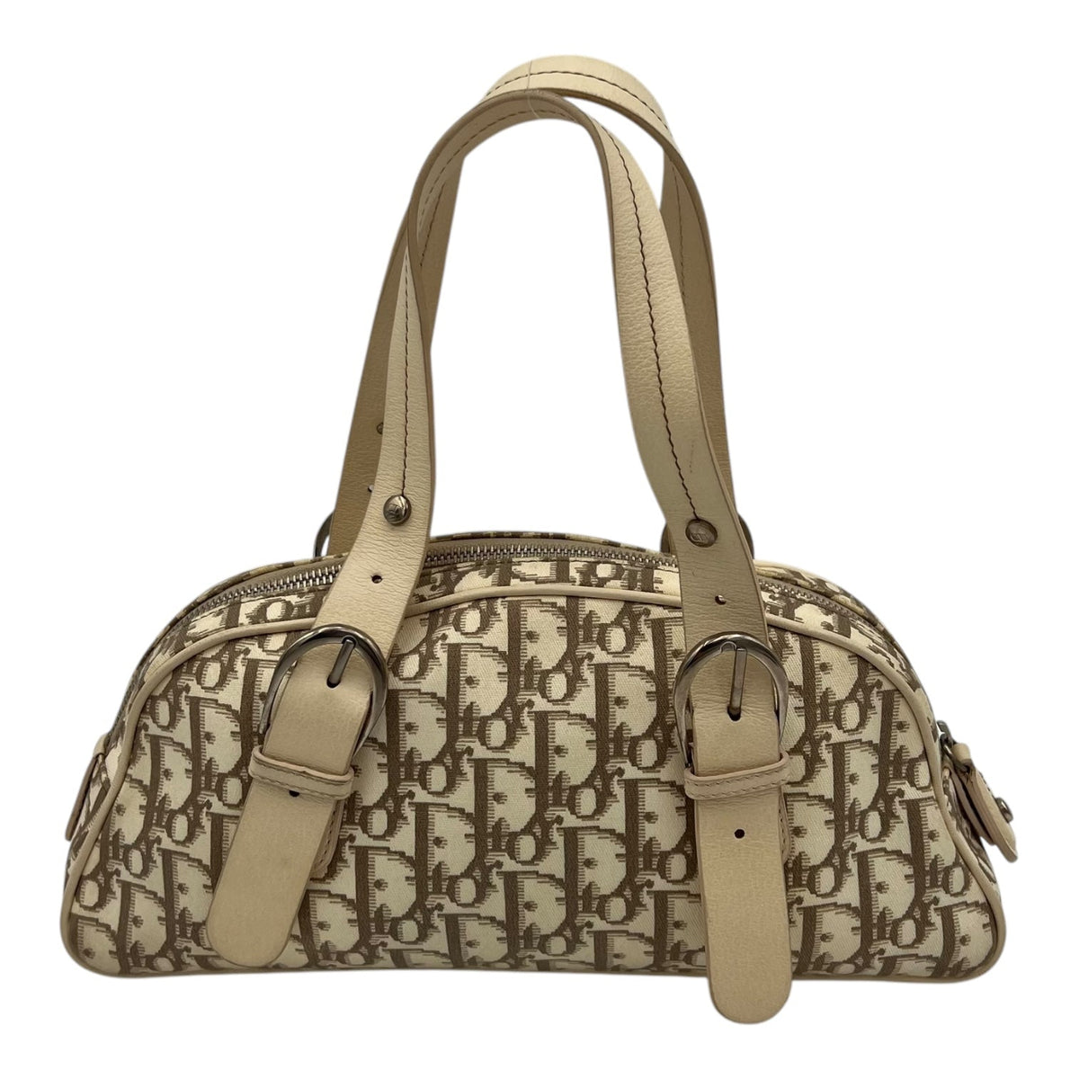 Trotteur Top Handle Bag Beige in Coated Canvas, Silver hardware
