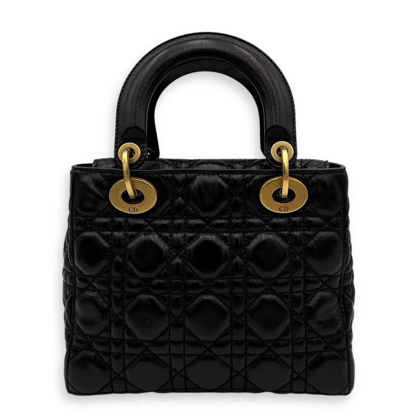 Lady Dior Top Handle Bag Small Black in Calfskin, Gold hardware
