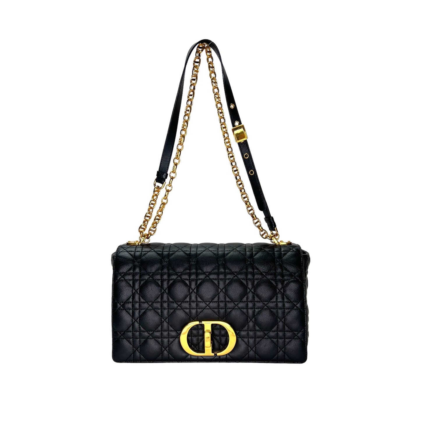 Caro Large Black Shoulder Bag in Calfskin, Gold hardware