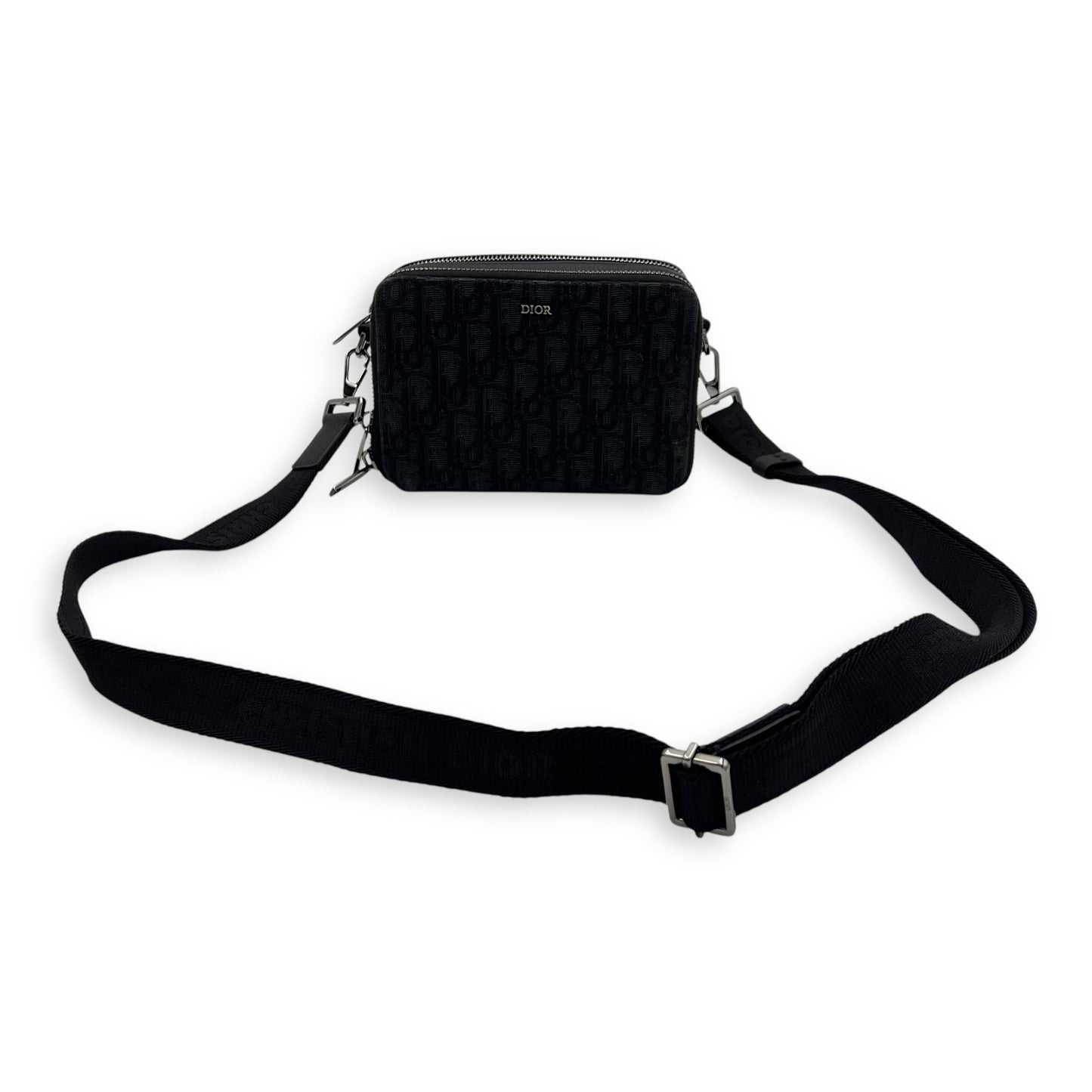 Triple Pouch Crossbody Bag Black in Jacquard, Silver hardware