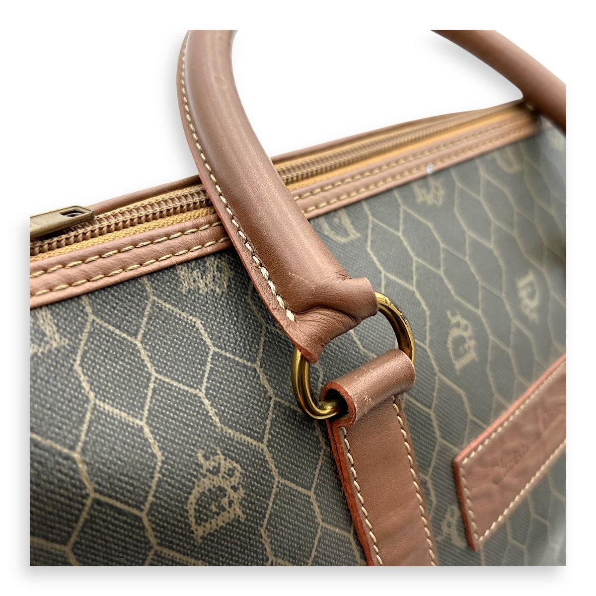 Honeycomb  Top Handle Bag Brown in Coated Canvas, Gold hardware