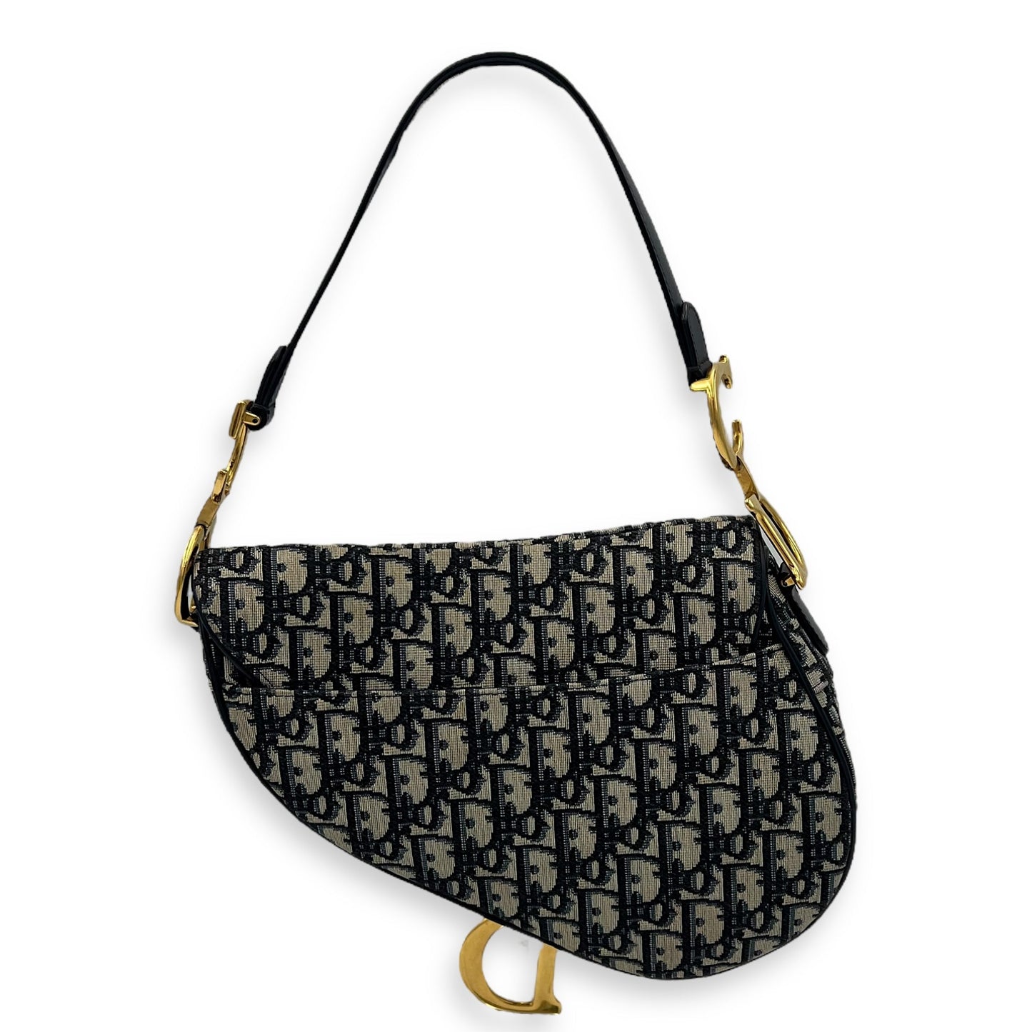 Saddle Medium Blue Shoulder Bag in Jacquard, Gold hardware