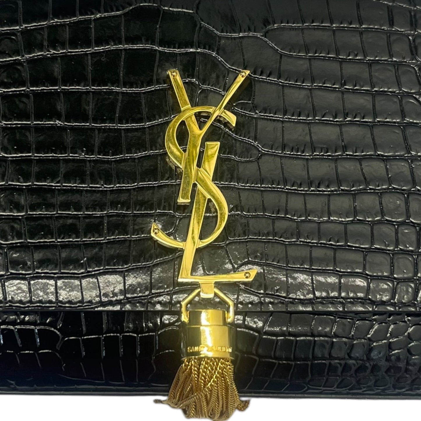 Yves Saint Laurent Kate Medium in Black Croc Embossed Leather