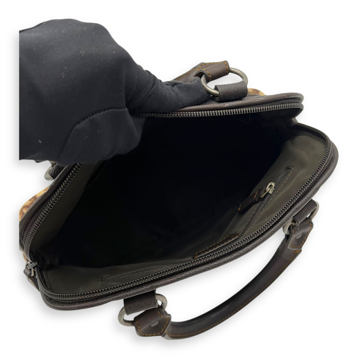 Trotteur Top Handle Bag Brown in Canvas, Ruthenium hardware