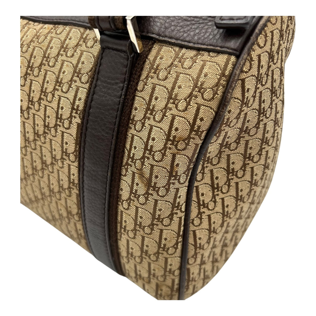 Street Chic Trotter Boston Brown Top Handle Bag in Jacquard, Silver hardware