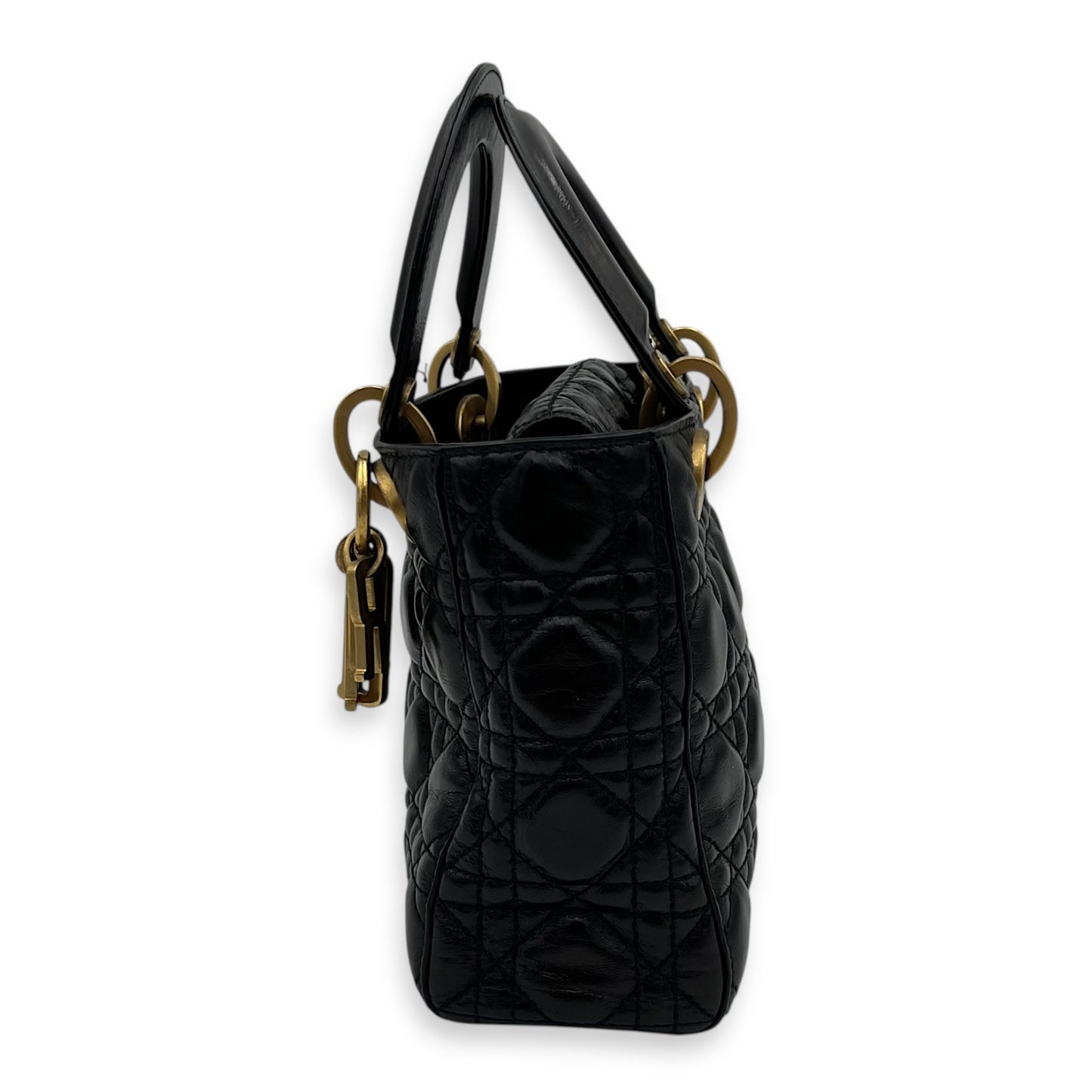 Lady Dior Top Handle Bag Small Black in Calfskin, Gold hardware