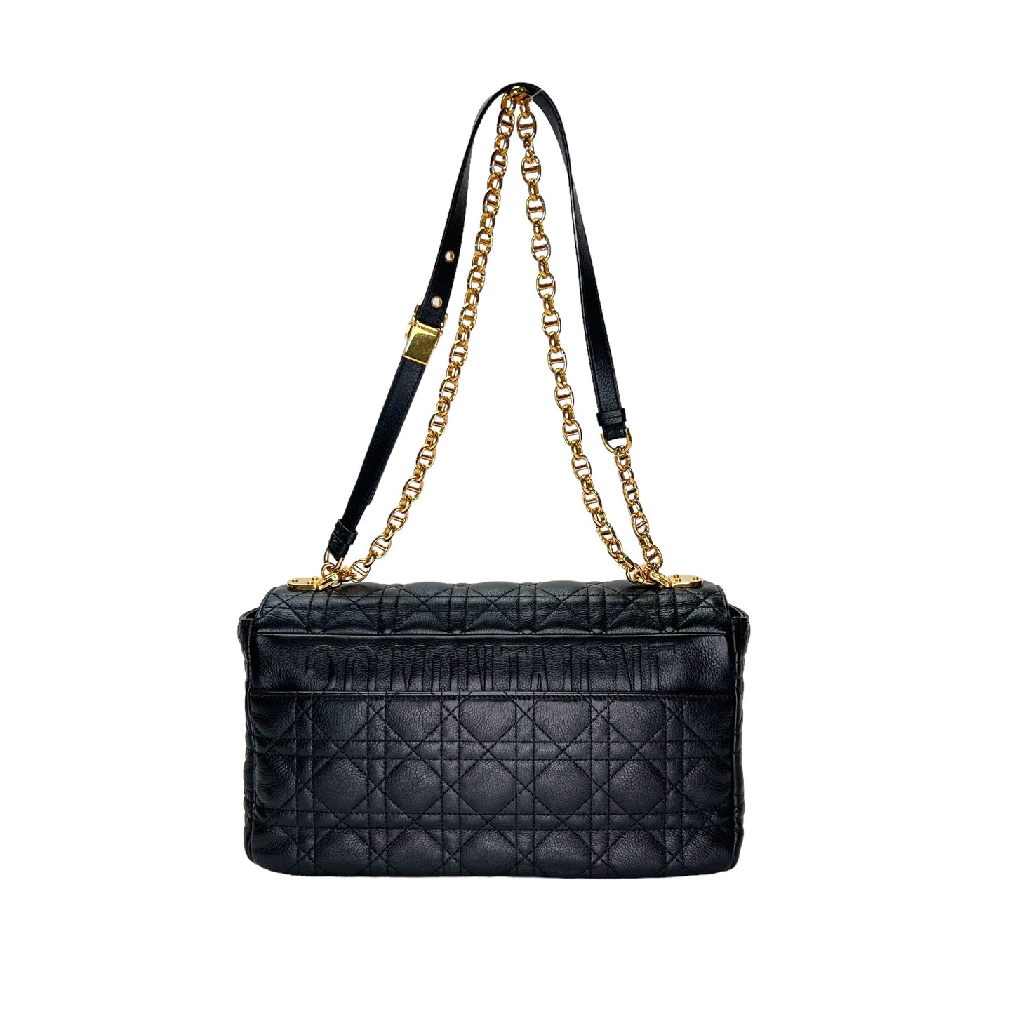 Caro Large Black Shoulder Bag in Calfskin, Gold hardware