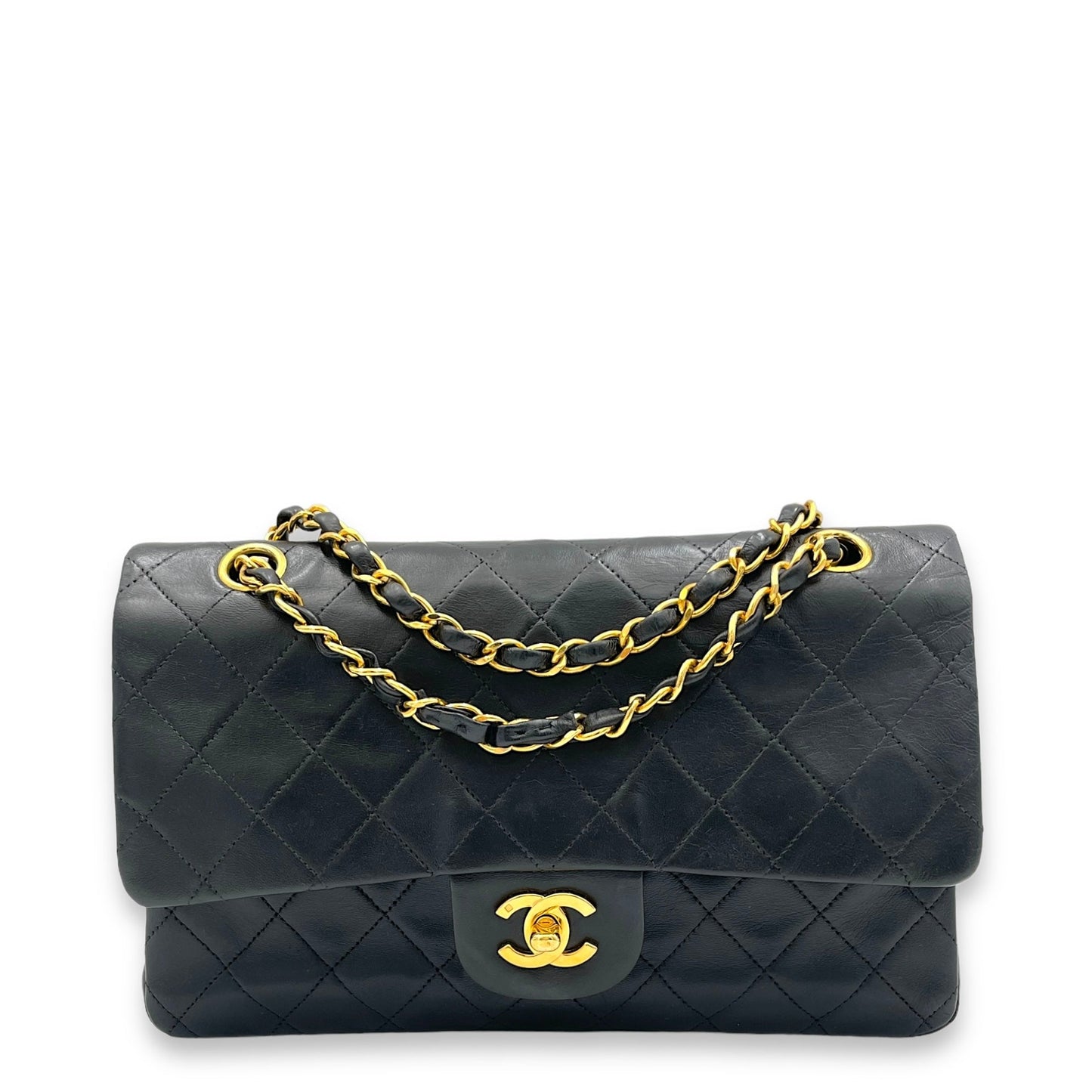 Classic Black Crossbody Bag in Lambskin, Gold hardware