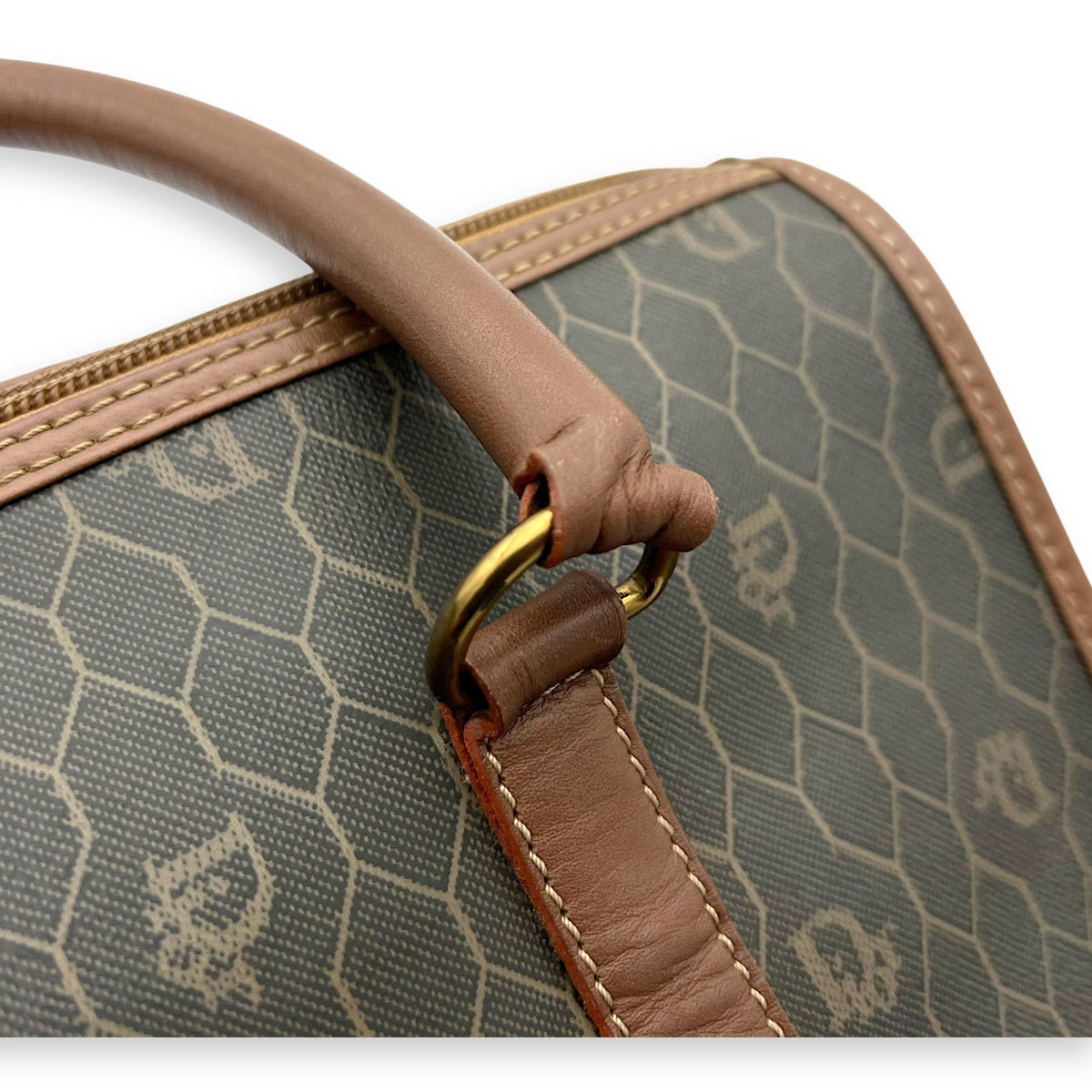 Honeycomb  Top Handle Bag Brown in Coated Canvas, Gold hardware