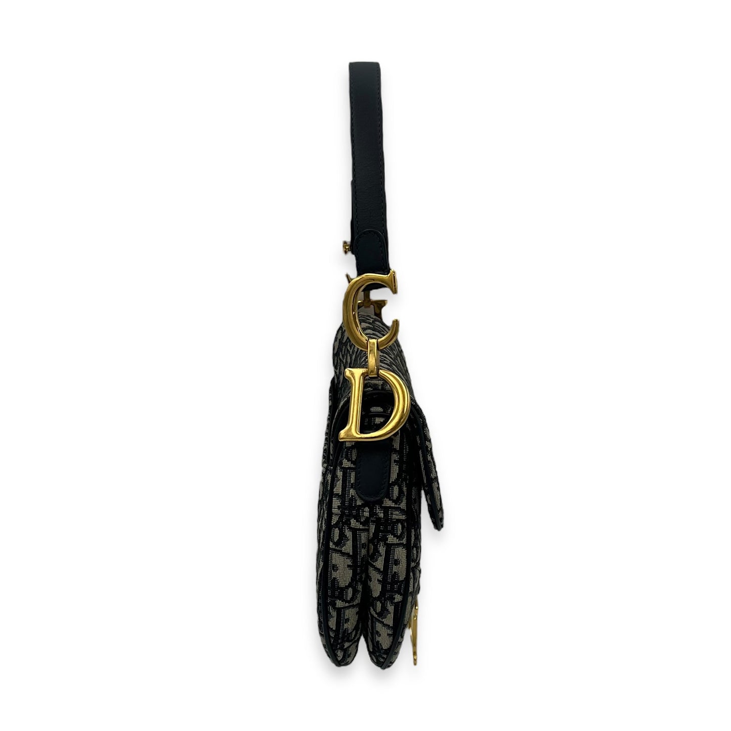 Saddle Medium Blue Shoulder Bag in Jacquard, Gold hardware