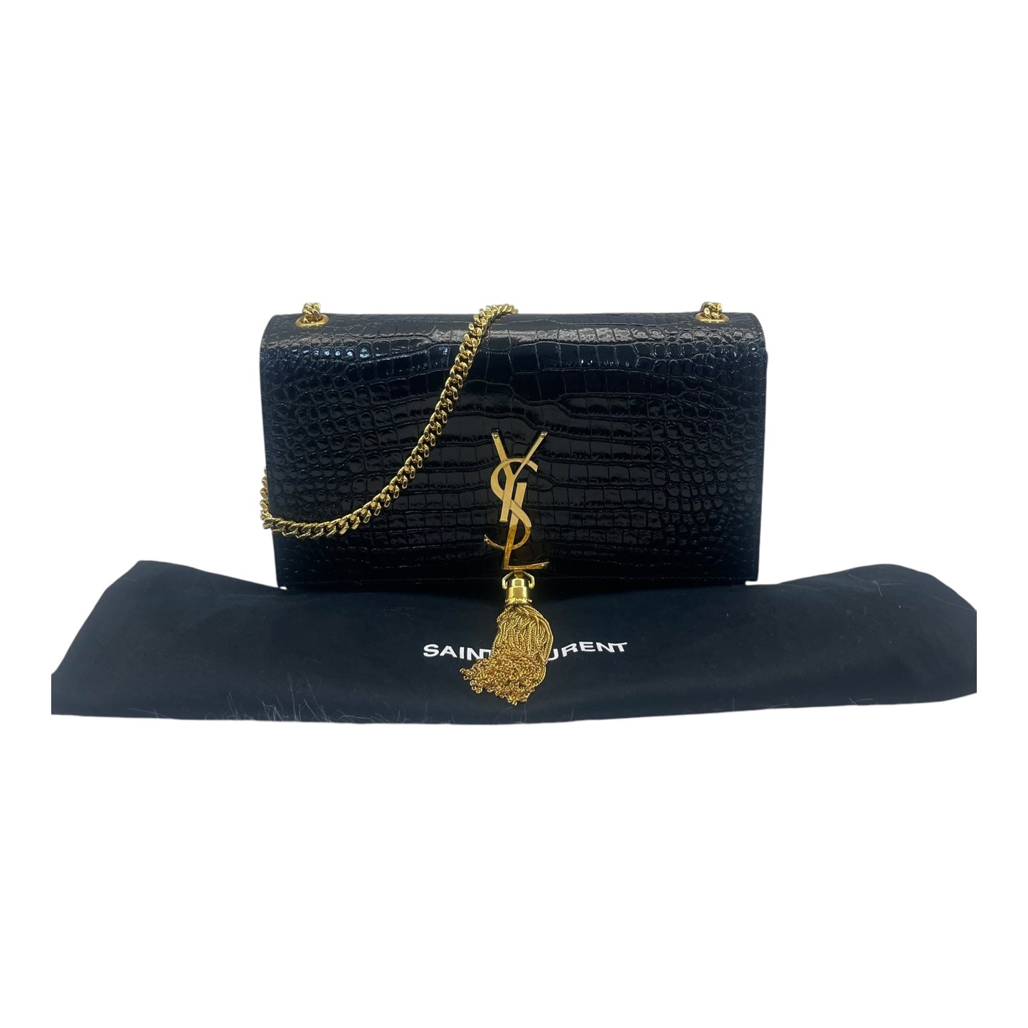 Yves Saint Laurent Kate Medium in Black Croc Embossed Leather