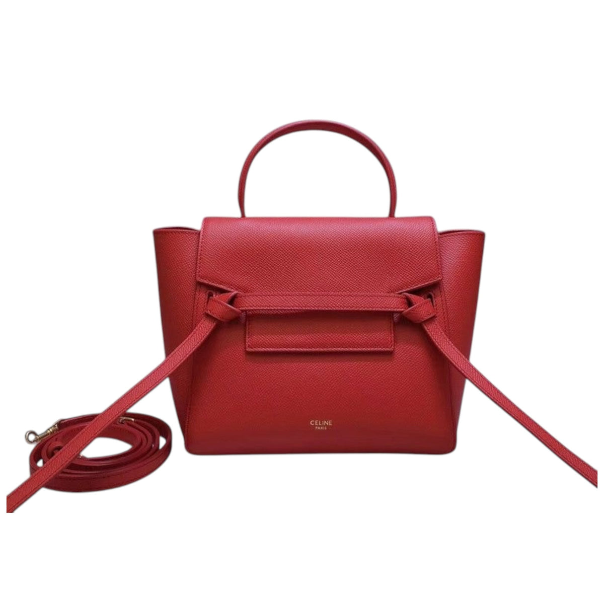 Celine Red Micro Leather Belt Top Handle Bag