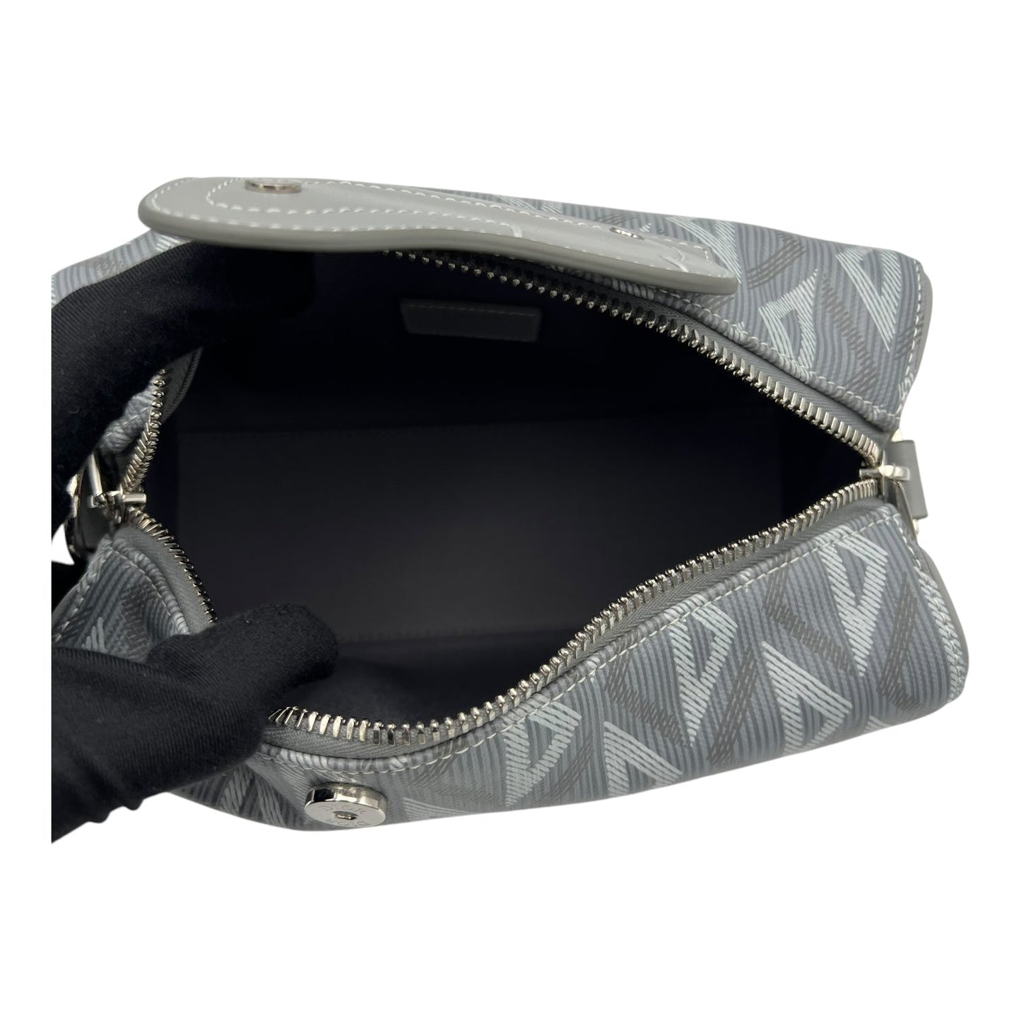 Lingot 22 Grey Crossbody Bag in Coated Canvas, Silver hardware