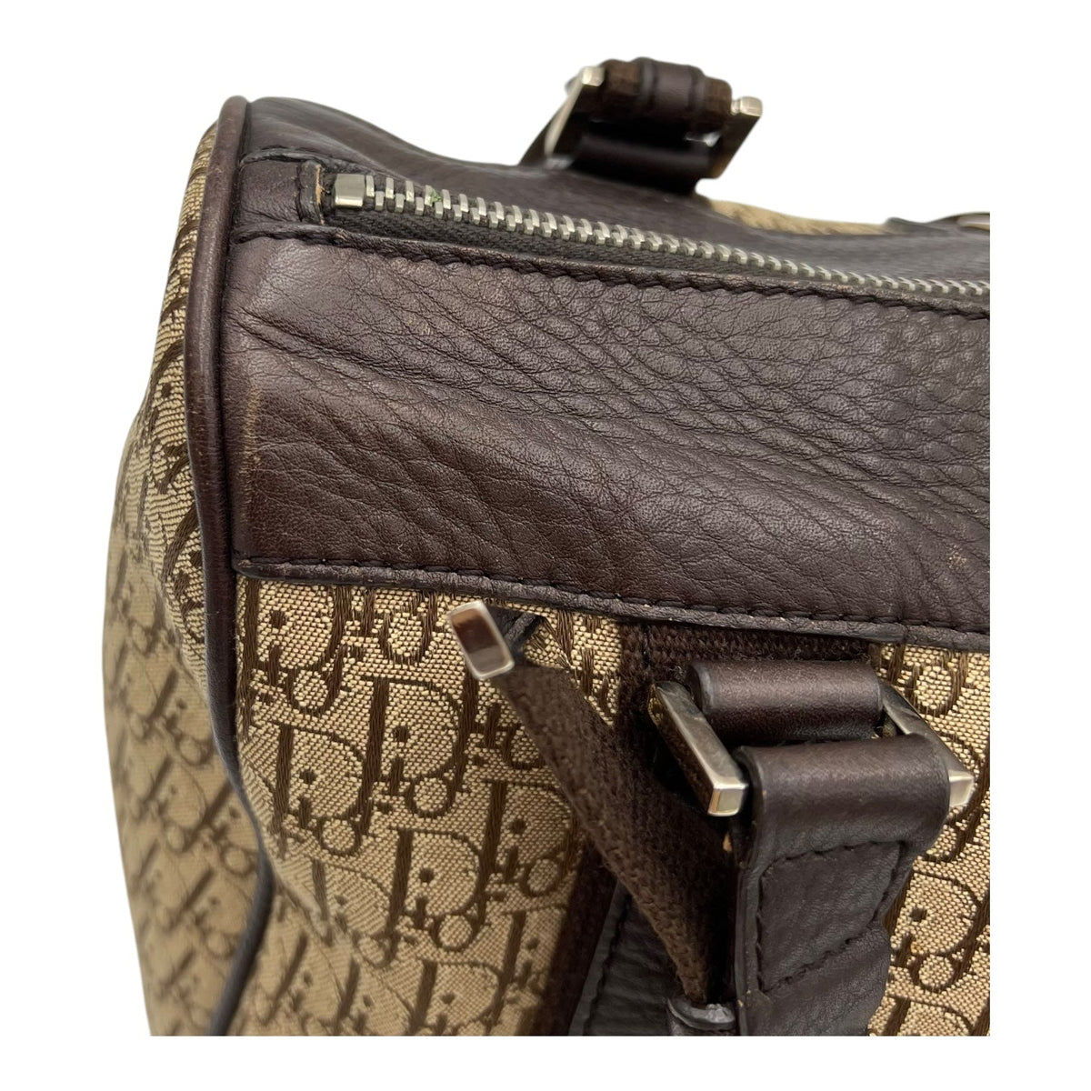 Street Chic Trotter Boston Brown Top Handle Bag in Jacquard, Silver hardware