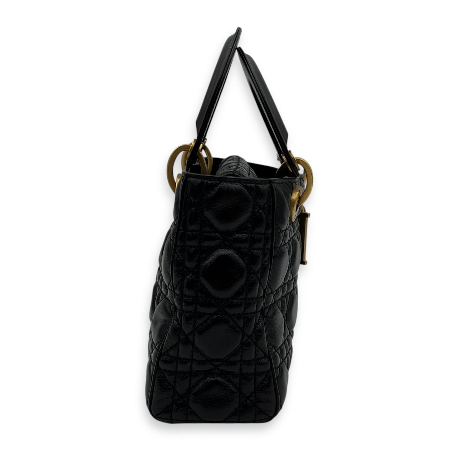 Lady Dior Top Handle Bag Small Black in Calfskin, Gold hardware