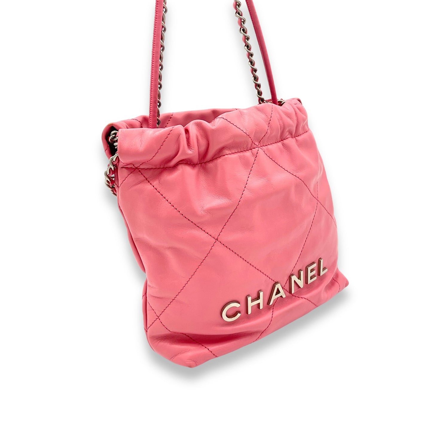 C22 Crossbody Bag Mini Pink in Calfskin, Silver hardware