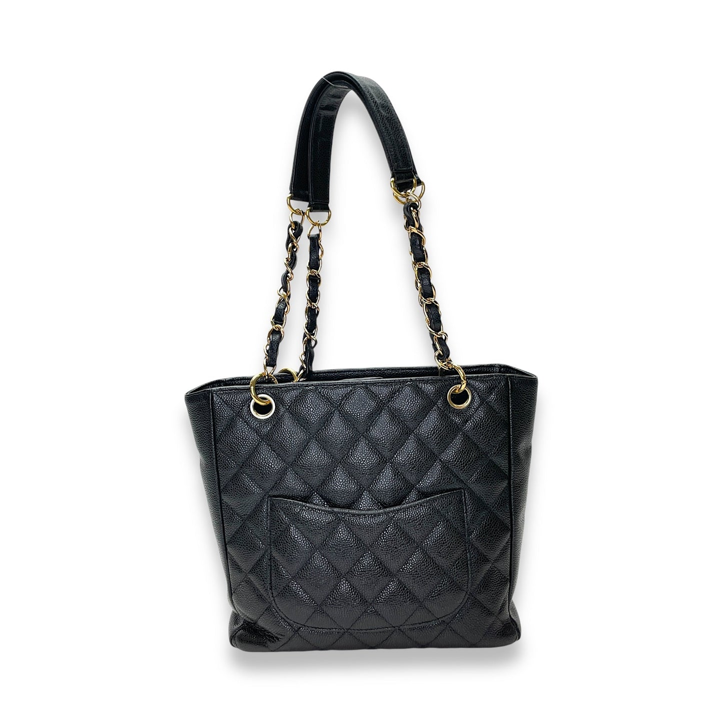 PST Tote Bag Black in Caviar Leather, Gold hardware