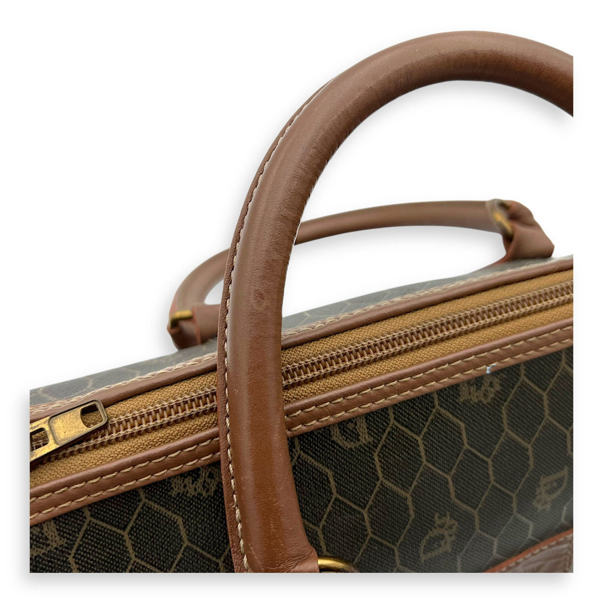 Honeycomb  Top Handle Bag Brown in Coated Canvas, Gold hardware