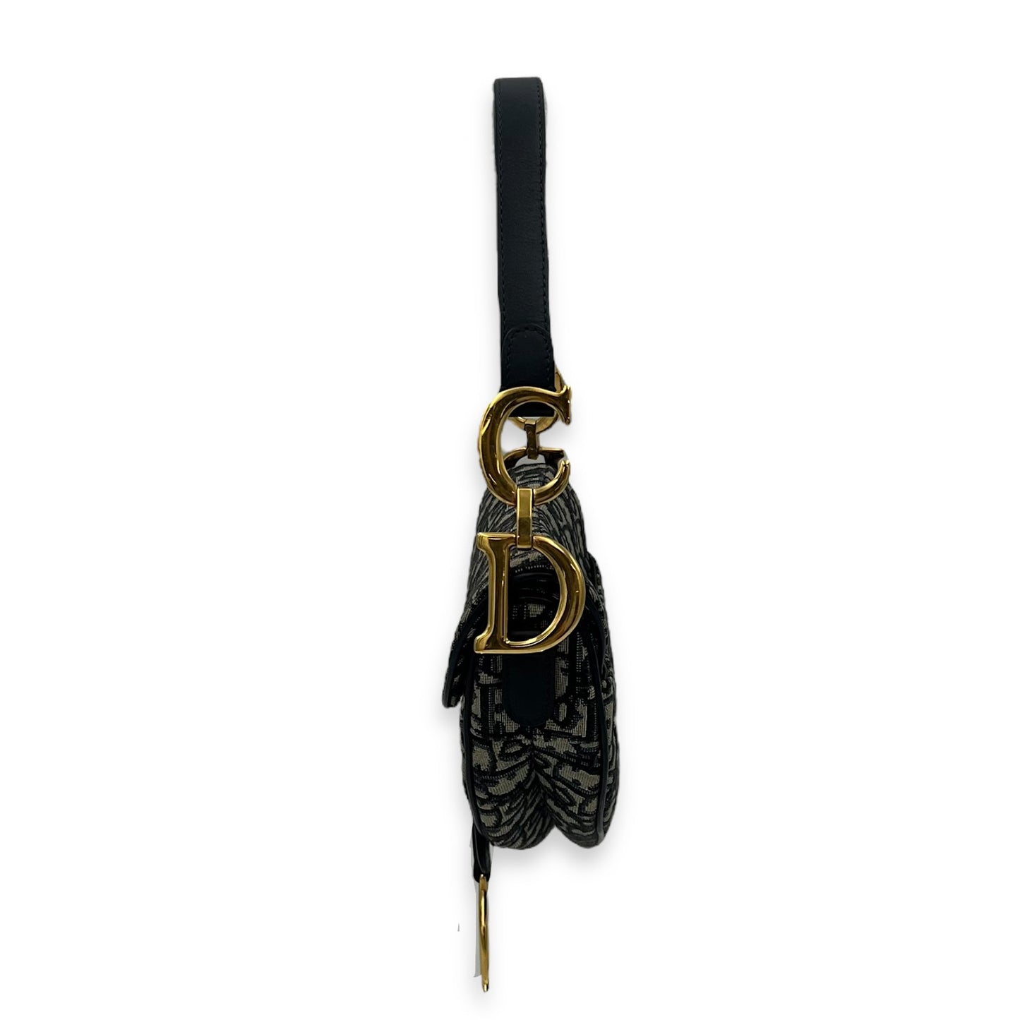 Saddle Medium Blue Shoulder Bag in Jacquard, Gold hardware