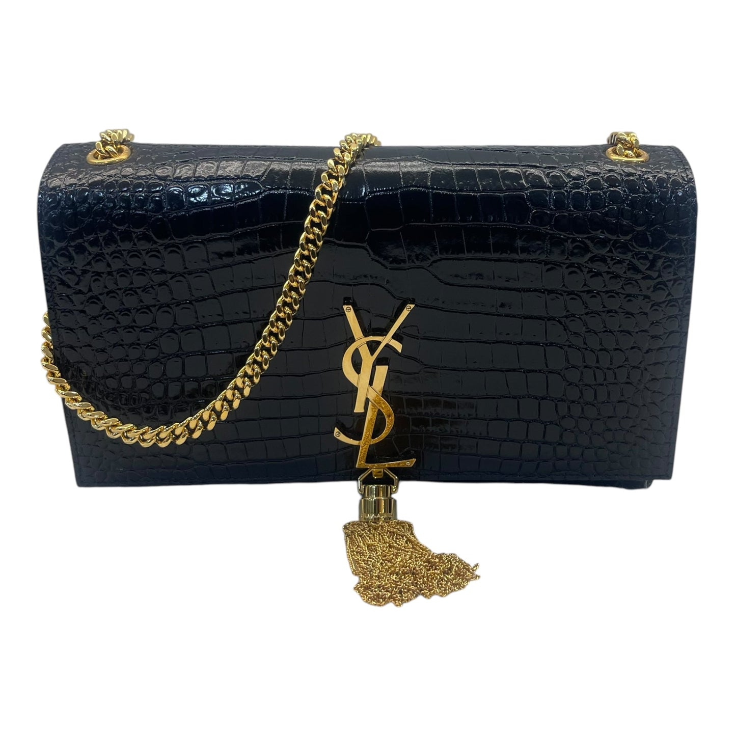 Yves Saint Laurent Kate Medium in Black Croc Embossed Leather