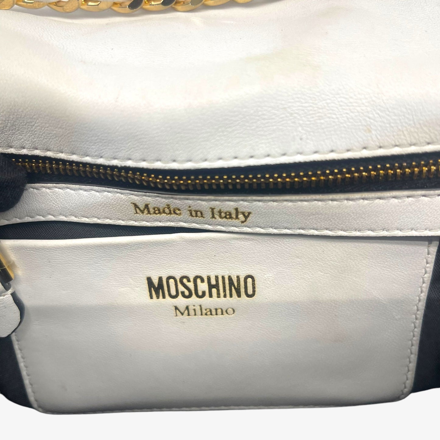 Moschino White Leather Capsule Biker Jacket Shoulder Bag