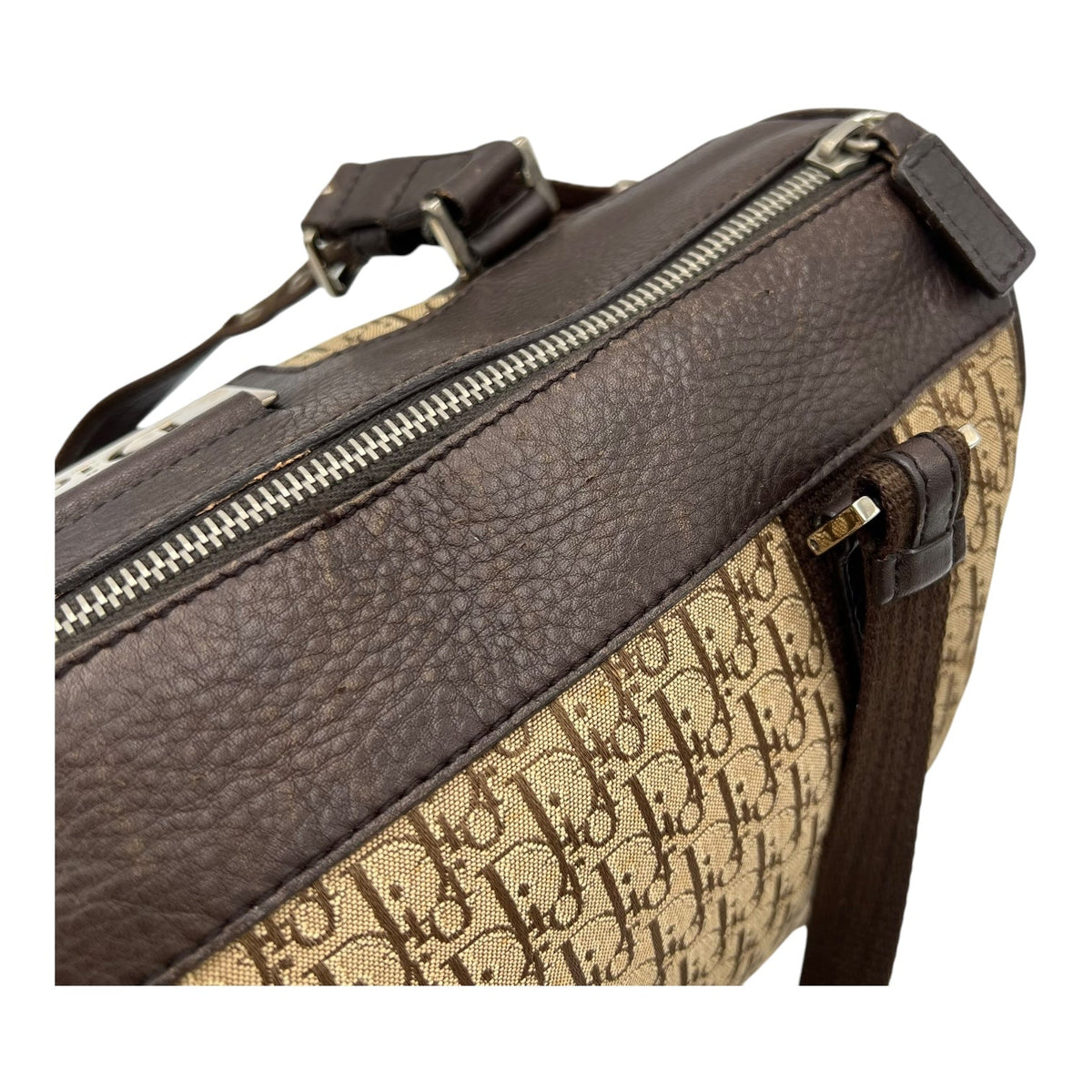 Street Chic Trotter Boston Brown Top Handle Bag in Jacquard, Silver hardware