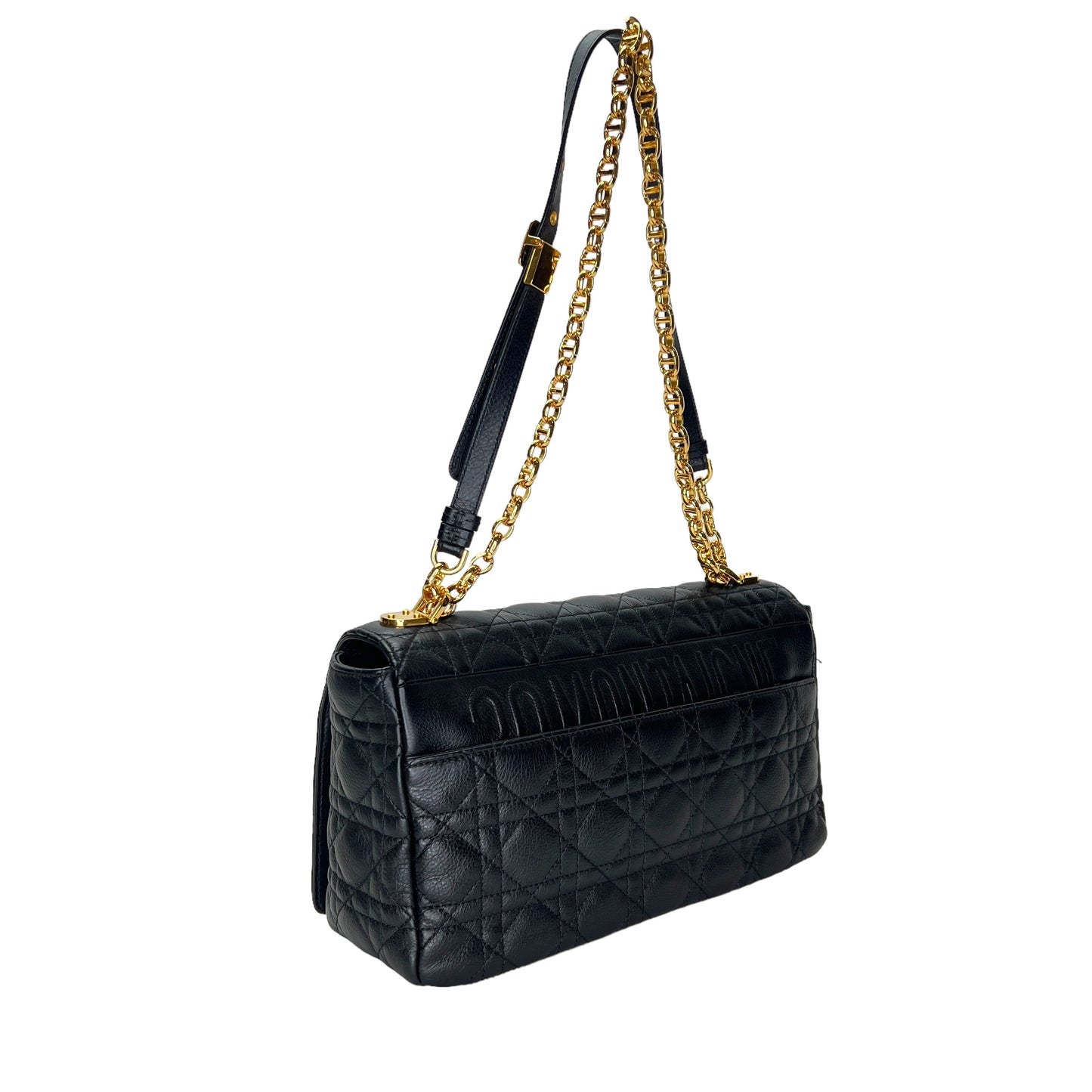 Caro Large Black Shoulder Bag in Calfskin, Gold hardware