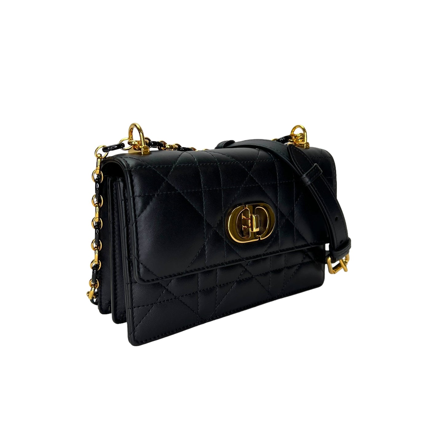 Miss Caro Black Crossbody Bag in Calfskin, Gold hardware