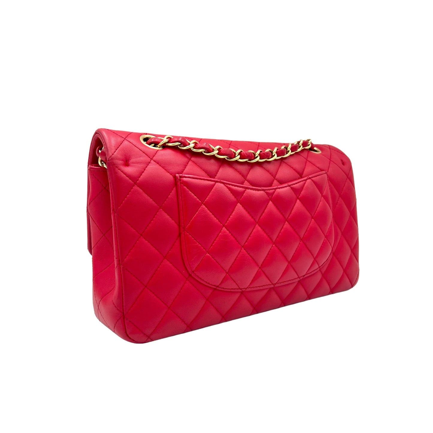 Classic Medium Red Shoulder Bag in Lambskin, Gold hardware