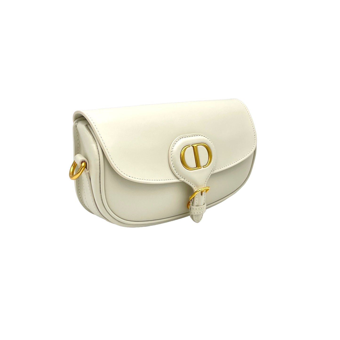 Bobby East West White Crossbody Bag in Calfskin, Gold hardware