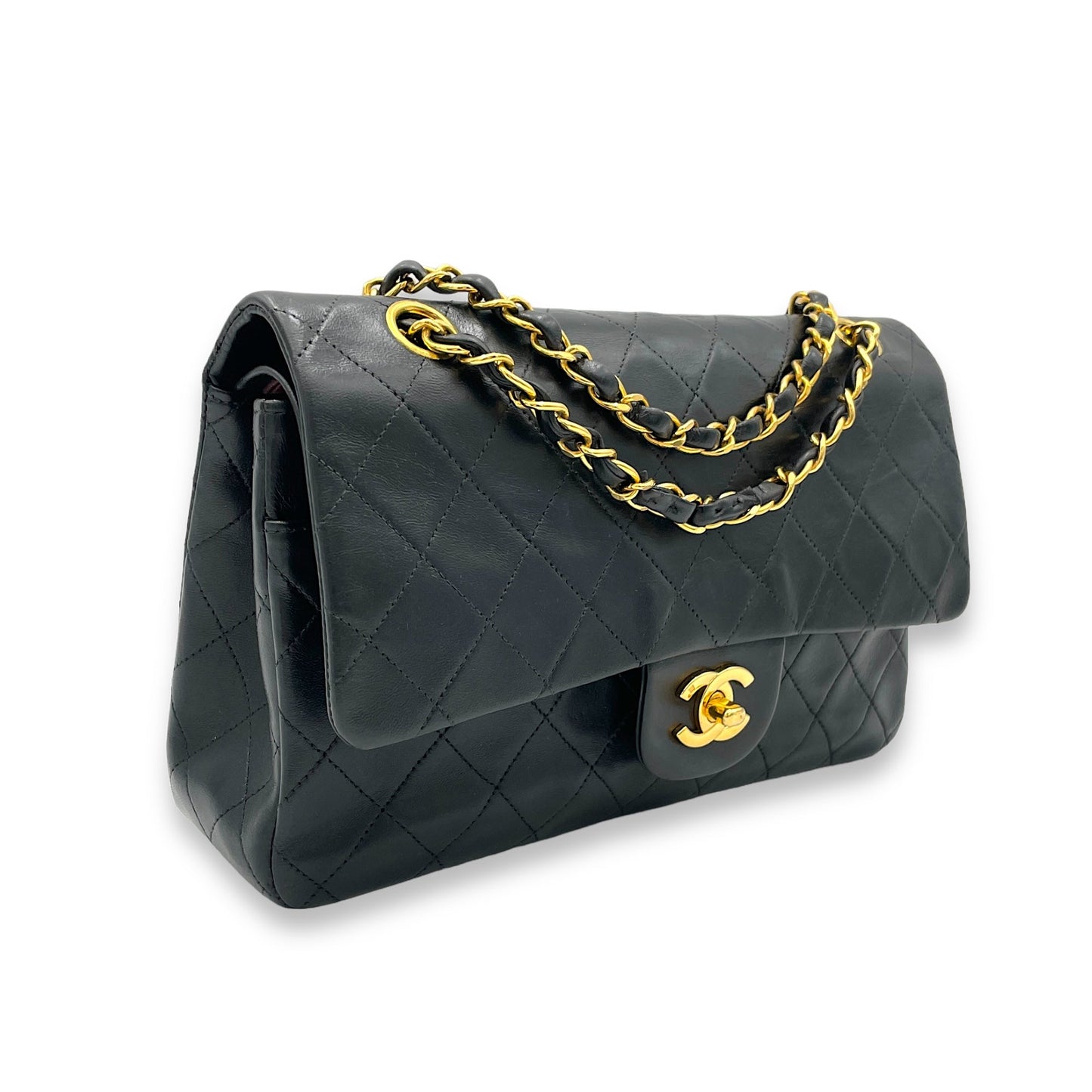 Classic Black Crossbody Bag in Lambskin, Gold hardware