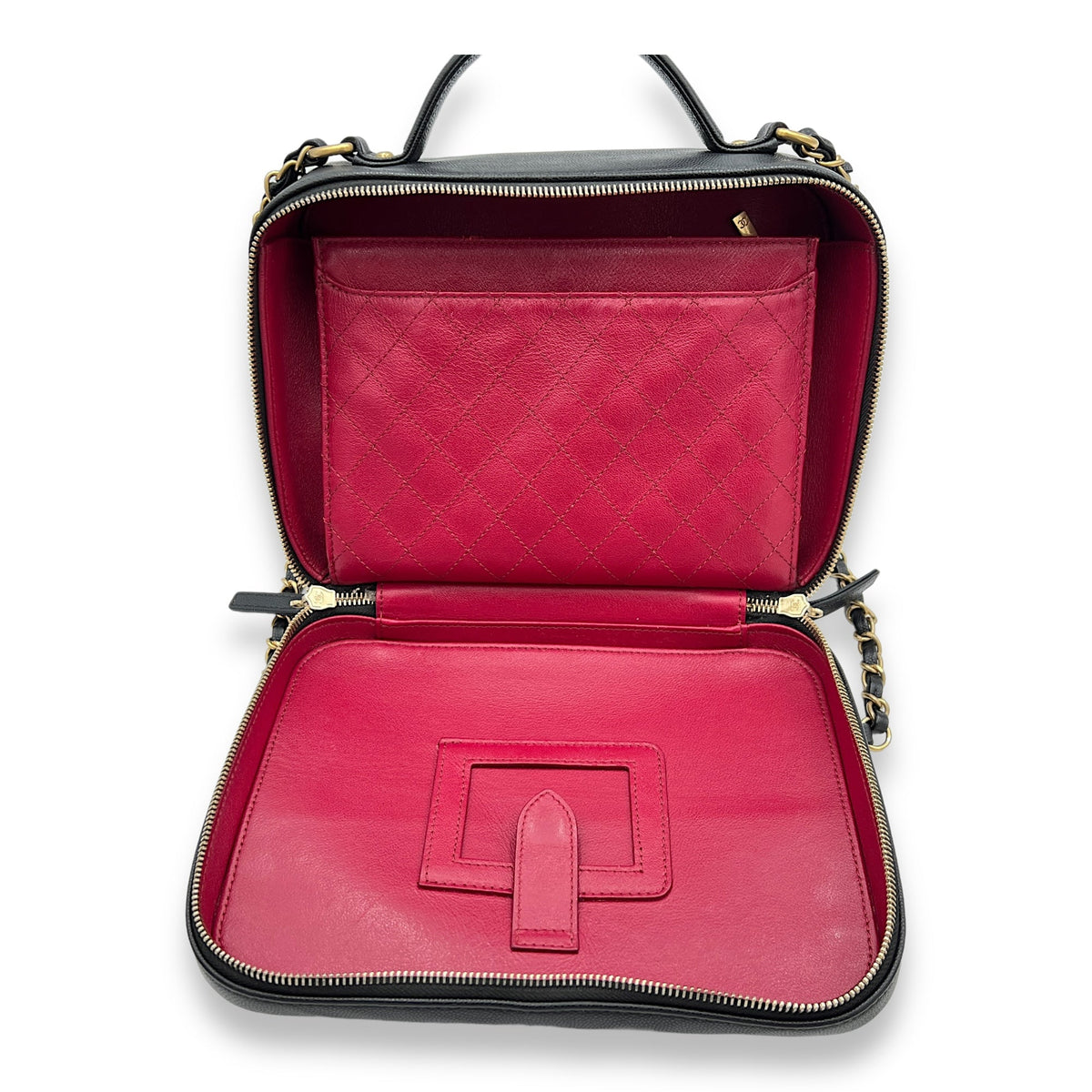 Filigree Large Black Vanity Bag in Caviar Leather, Gold hardware