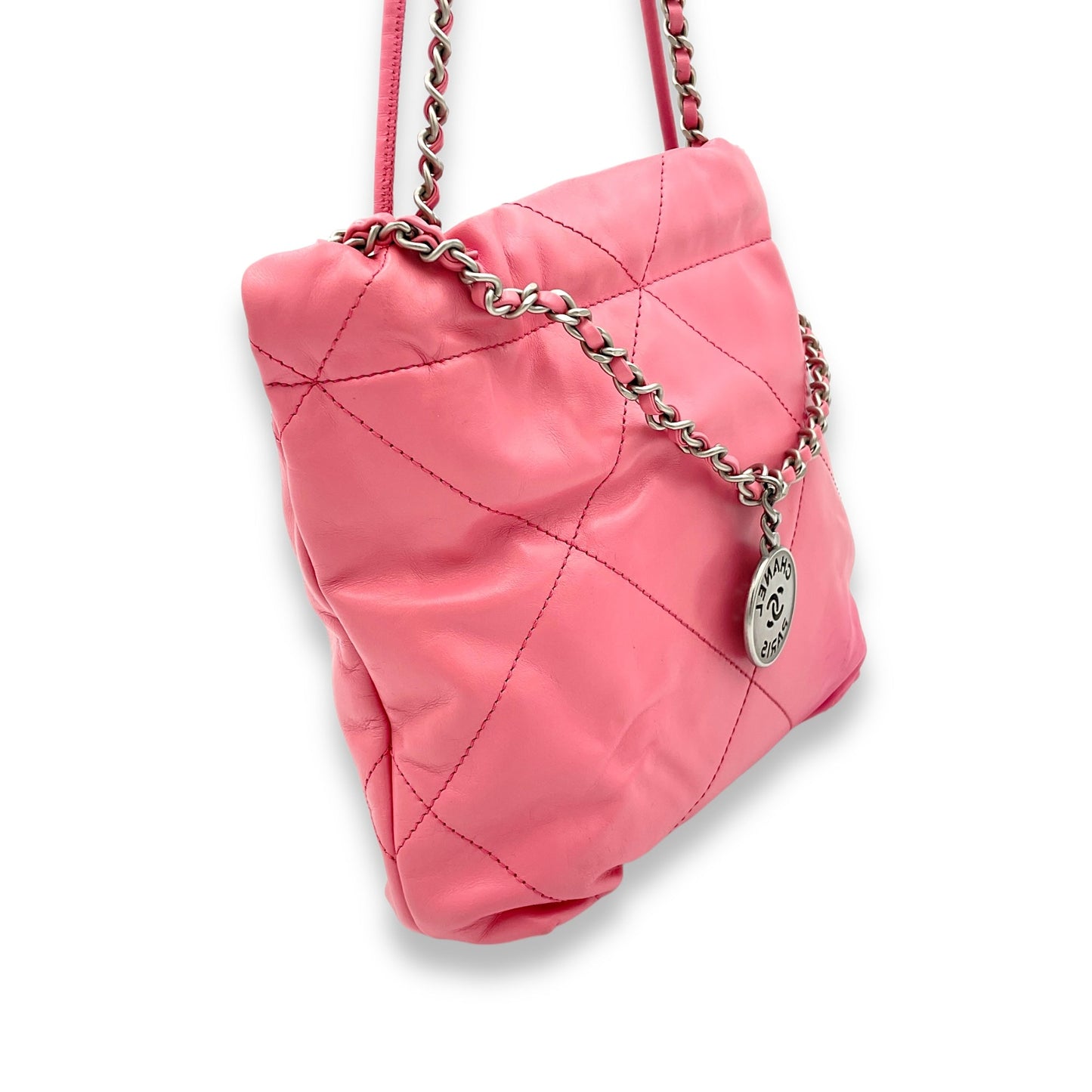 C22 Crossbody Bag Mini Pink in Calfskin, Silver hardware