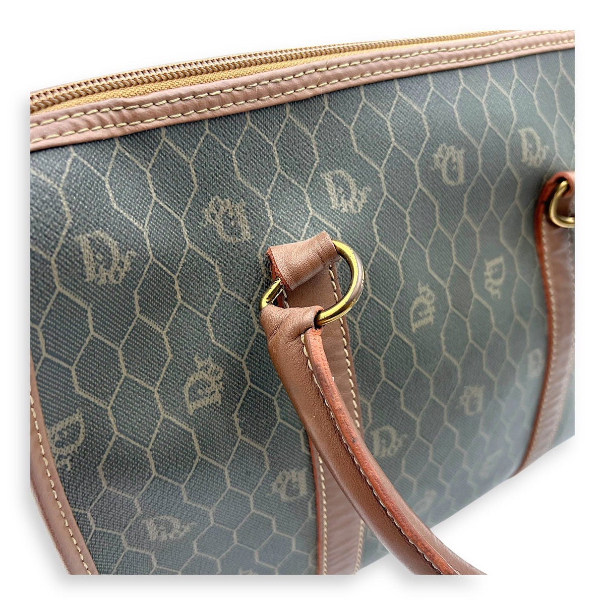 Honeycomb  Top Handle Bag Brown in Coated Canvas, Gold hardware