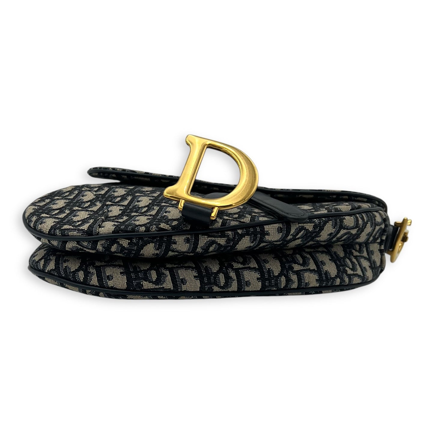 Saddle Medium Blue Shoulder Bag in Jacquard, Gold hardware