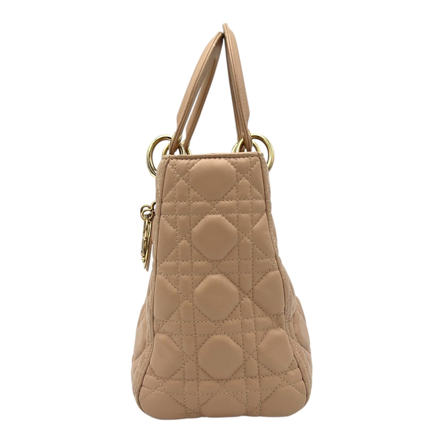 Lady Dior Top Handle Bag Beige in Lambskin, Gold hardware