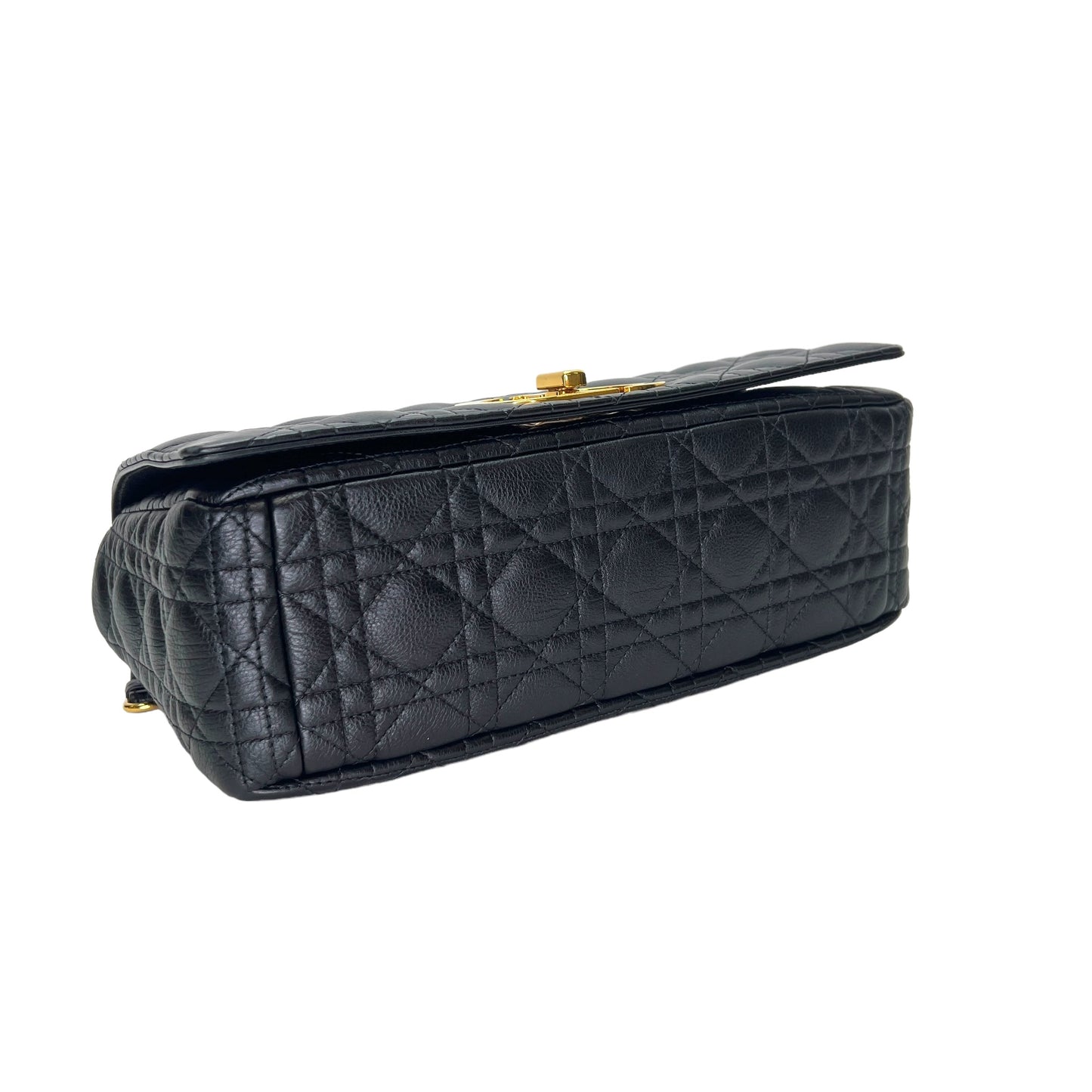 Caro Large Black Shoulder Bag in Calfskin, Gold hardware