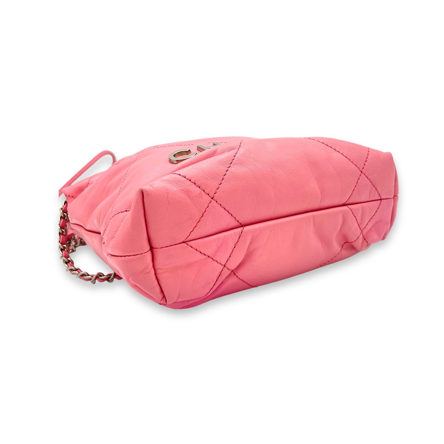 C22 Crossbody Bag Mini Pink in Calfskin, Silver hardware