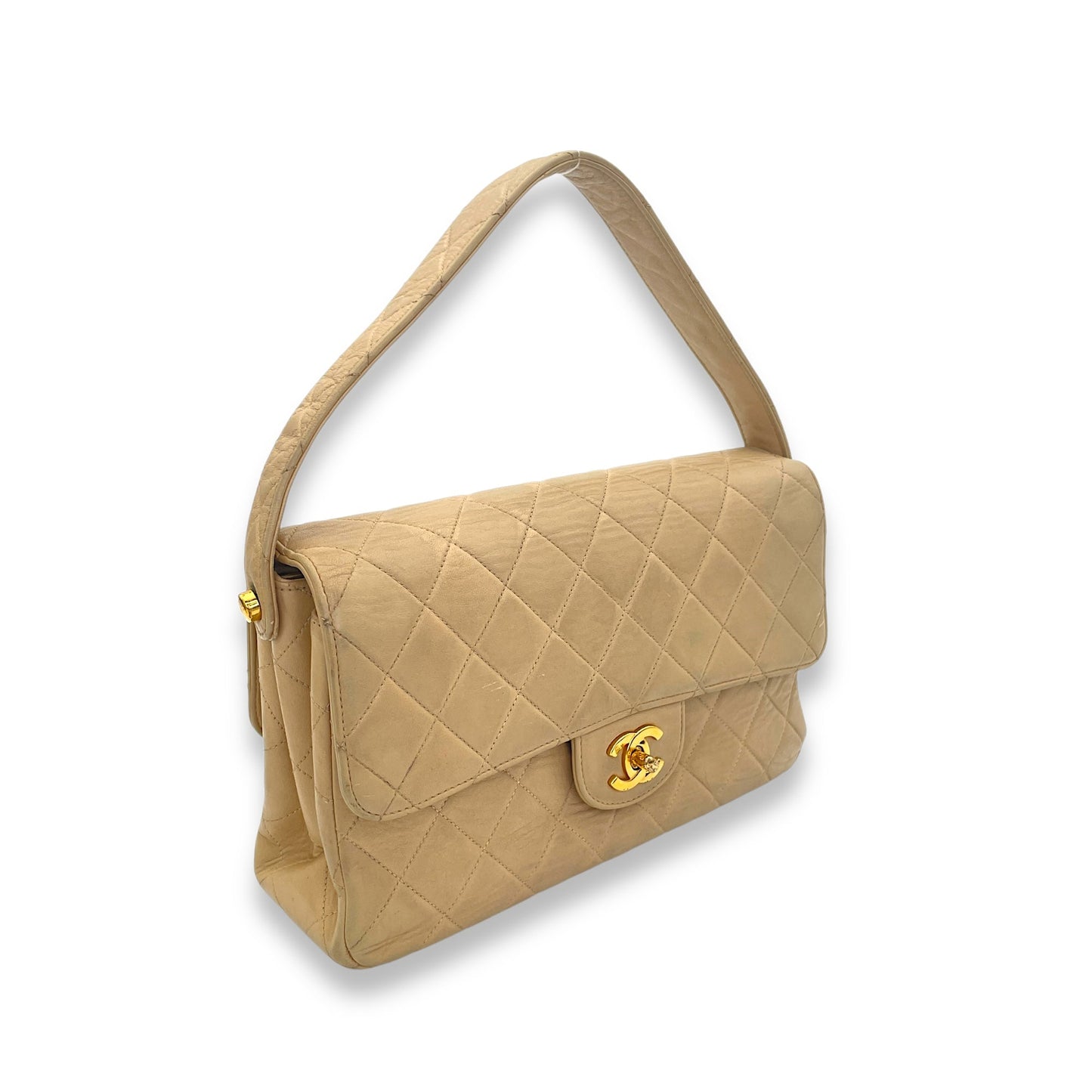 Vintage Classic Flap Shoulder Bag Beige in Lambskin, Gold hardware