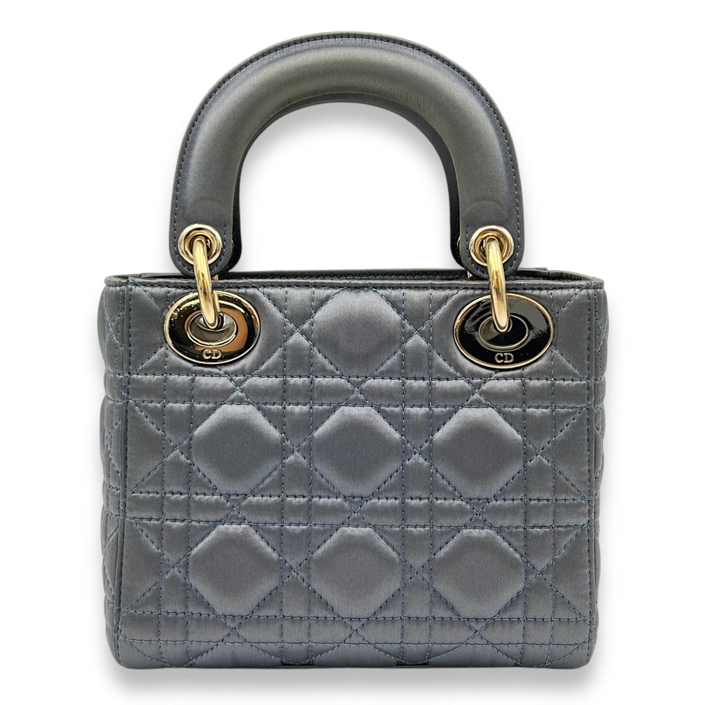 Lady Dior Top Handle Bag Mini Grey in Satin, Gold hardware