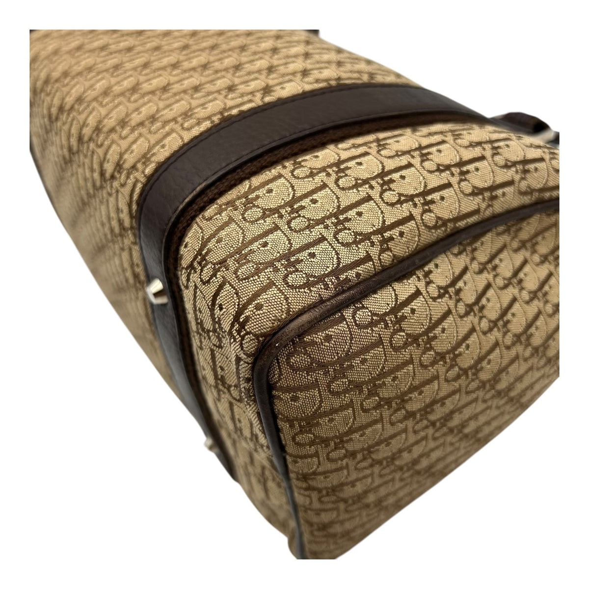 Street Chic Trotter Boston Brown Top Handle Bag in Jacquard, Silver hardware