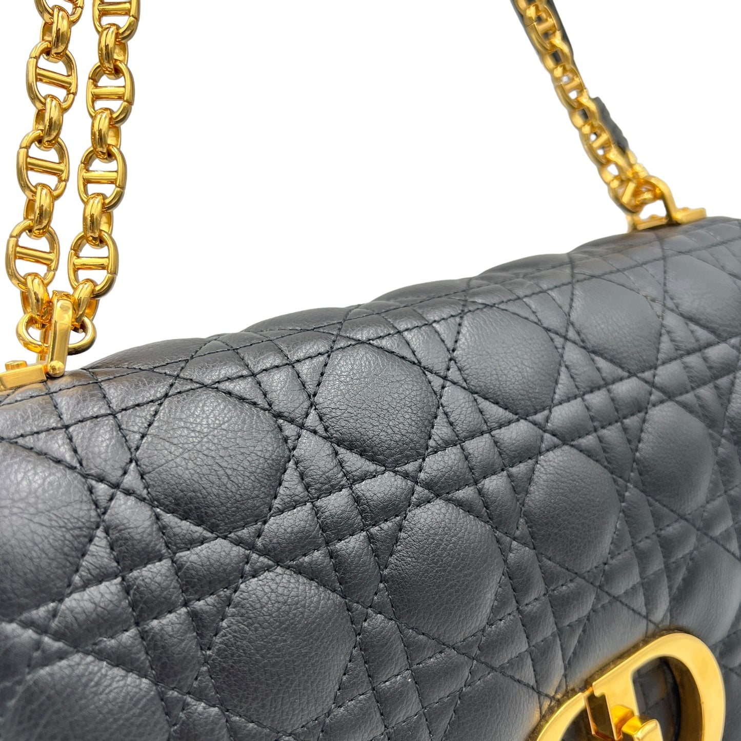 Caro Large Black Shoulder Bag in Calfskin, Gold hardware